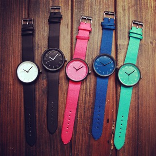 Women's men's Leather Strap Casual Simple Style Round dial Watches