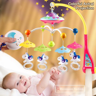 Baby Toys Crib Musical Bed Bell Animal Rattles Projection Early Learning Kids