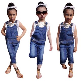 Baby Clothing Set T-shirt+denim overall bib jean Toddler outfits kids girl’s Bodysuits kids T-shirt Top tops long pants