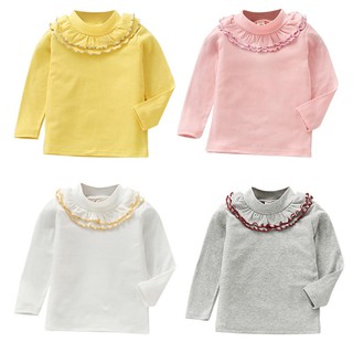Autumn Spring Girls Pullover Flower Collar Kids Clothes Print Outfits T-shirt