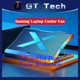 😍GT Tech 💯 Laptop Cooler Radiator Stand Cooling 6 Fans Bracket Mute Adjustable Pad Powerful Air Flow With RGB LED Light For Laptop Gaming Lift Folding Desktop Cooler Base Portable Stand (1)