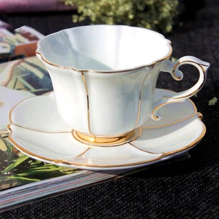 Coffee cup schotel set customized royal China Ceramic Porcelain Gold Rim White antique Coffee cup set Tea Cup And Saucer Set