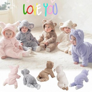 ✨ Kimi ๑ High Quality Romper Baby Infant Jumpsuit Warm Coral Fleece Jumpsuit Baby Romper Winter Cotton Warm Long Sleeve Boys Girls Hooded Infant Bodysuit Outfits 0-12 Months