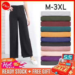 Fit M-3XL KM Women Plus Size Lucky Casual Elastic Palazzo Wide Leg Long Pants [P17433]