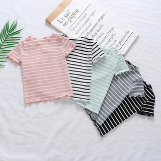 Korean Kids Girls Tshirt Plaid Casual Summer Baby Clothing Short Sleeve Tops Cotton T Shirt Tee