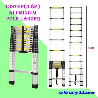 13 Steps(3.8M) Extendable Foldable Aluminium Telescopic Pole Ladder / Tangga