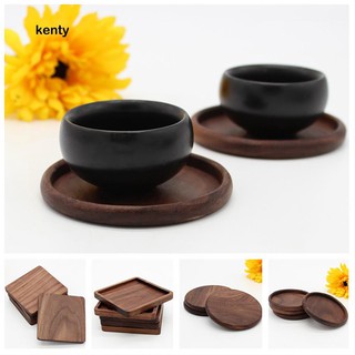 KT★Round Square Cup Coaster Black Walnut Wood Insulation Dining Table Mug Mat Pad