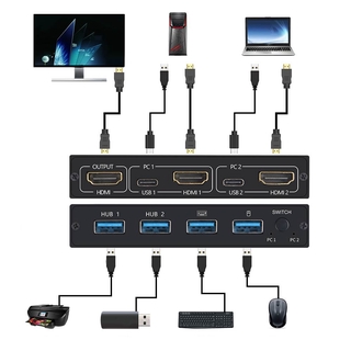 LR-Keyboard Mouse Sharing Switch Printer Plug USB HDMI KVM Box Video Display Switch Splitter KVM box