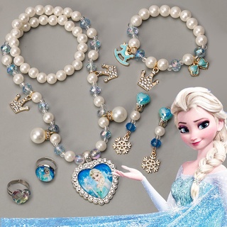 ✨[Fast delivery]✨Frozen Elsa Necklace Little Girl Bracelet Earrings Ring Set Princess Jewelry Box Cute Princess Jewelry