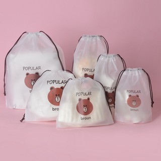 【READY STOCK】Bear beam storage bag PE drawstring beam waterproof bag Simple translucent travel dust bag