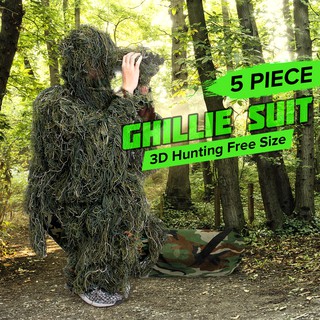 HOT5X Gillie Ghillie Suit Woodland Camouflage Warp Pants Jacket Hood Bag