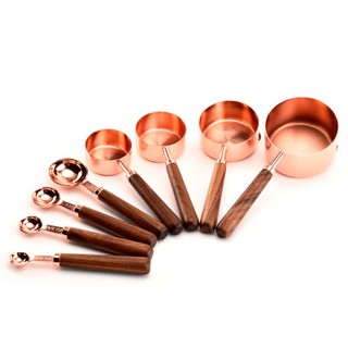 Walnut Wooden Handle Copper Plating Measuring Cups Spoon Set Baking Tools