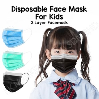 [READY STOCK MY] 3-ply 50 Pcs Disposable Face Mask For Personal Protection For Child/Kids/Kindergarten Blue/Green/Black