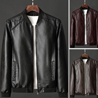 【Ready Stock】Male High Quality Leather Jacket Bomber Jackets Thin Windbreaker M-8XL (1)