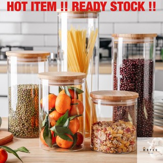 READYSTOCK Canister Jar with bamboo lid cover