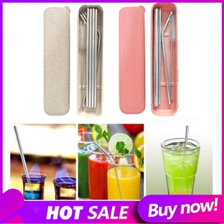 【Top Store】 Stainless Steel Metal Drinking Reusable Straws + Cleaner Brush+Box