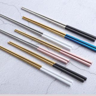 1 Pair Of High-Grade Stainless Steel Square Chopsticks Titanium Gold Titanium Silver Rose Color Chopsticks