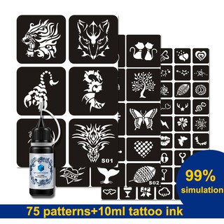 75 patterns DIY tatoo template blue Temporary Tattoo Ink Henna Kit 2week Lasting