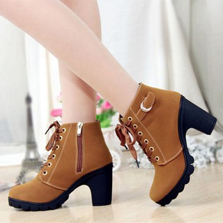 Ready Stock Size 35-40 Lady Mid High Heel Block Platform Low Chelsea Boots