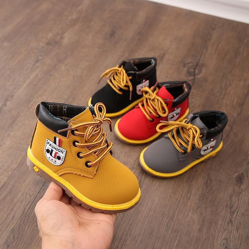 British Style Baby Boy Girl Casual Leather Shoes Fashion Lace up Sneaker Boots (1)