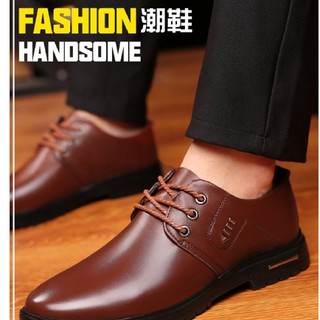 Ready stock bull youth leather shoes men's business casual shoes breathable lace slip autumn new men's shoes Business le
