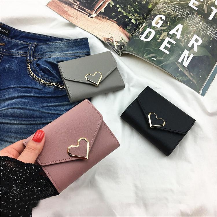 🔥Ready Stock🔥 purse small purse female short paragraph new Korean fashion wild folding buckle soft wallet card pack, M