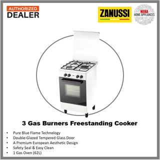 9.9 SALES ZANUSSI ZCG530W ZCG930W 3 Burners Freestanding Cooker 62L Gas Oven ZCG-530W ZCG-930W