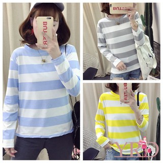 New Women Long Sleeve O Neck Striped Print Casual Loose T shirt