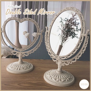 [Ready Stock] Double Sided Table Mirror Make Up Adjustable 360 Rotation Portable Face Cermin Solek Nordic Princess Style