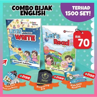 Flashcard BI Let's Read Let's Write English Book Free Buku Mini Kids Easy Reading Free Drawstring Bag Preschool Tadika