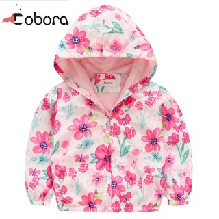 BOBORA Autumn Baby Girls Flowers Hooded Jackets Windbreaker Coats