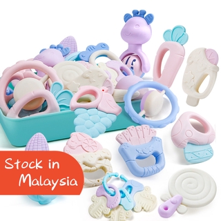 Teether Baby Toys Mainan 6 Bulan Gigit 16 Pieces Toddler Rattle Soft Silicone Teethers Set Infant Teething Pacifier Pacifiers Bite Rattles Kids Early Learning Education Teeth Bite Toy Mainan Bayi Molar Stick Biting Babytoy Babytoys 宝宝牙膠玩具 Baby Accessories