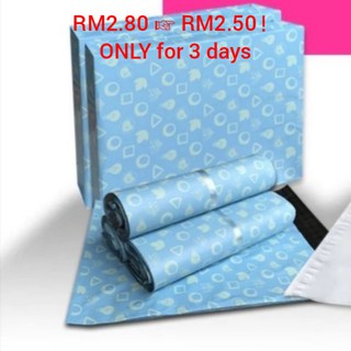 *Ready Stock* 10pcs 28cm x 40cm Blue Printed thick courier bag packaging bag flyer postage post bag (1)