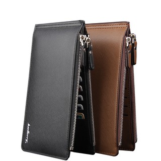 Baellerry Leather Male Wallet Long Man Wallet Zip Card Holder Purse Black Coffee
