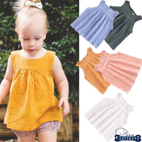 KHHH-H-C★- New Toddler Kids Baby Girls Outfits Clothes T-shirt Tops Sleeveless