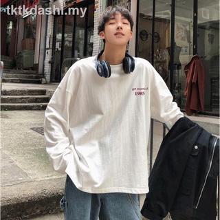 ✉◆☋Autumn Korean version of Harajuku style loose BF long-sleeved T-shirt male student trend wild men s compassionate large size ins shirtMen's popular printed short sleeve T-shirt