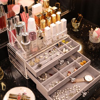 Ready Stock 3 Drawer Clean Acrylic Makeup Lipstick Perfume Earring Organizer Case