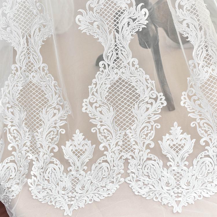 Off white embroidered wedding lace fabric polyester lace fabric bridal lace
