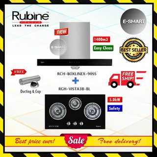 *PACKAGE* Rubine RCH-BOXLINE-90SS (NEW MODEL) 1400m3 Kitchen Chimney Cooker Hood + Built-in Hob Packages Dapur Rubine
