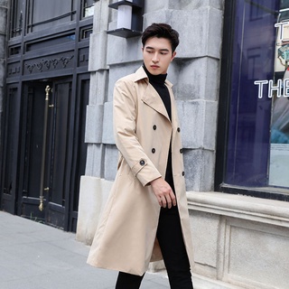 Men's fashion trench coat--Young men long over-the-knee thin section 2021 in the spring and autumn period and the han edition cultivate one s morality New England long trench coat coat coat