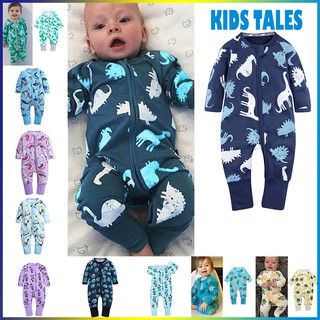 Kids Tales Baby Boys Girls Newborn Infat Toddler Baby Cute Long Sleeve Sleepsuit Pajama Cotton Graphic Zipper Romper