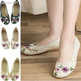 silife ! Chinese Embroidered Floral Shoes Ladies Canvas Flat Ballet (1)
