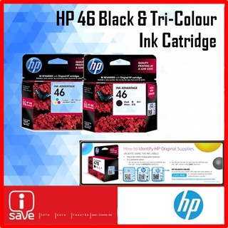 Original HP 46 Black Single Cartridge / Tri-Colour Single Cartridge / (1+1) HP 46 Black+Tri-Colour Ink Cartridge