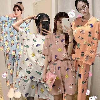 Summer Women girls Loose Cartoon Print Pajamas set Nightwear Sleepwear Pajamas