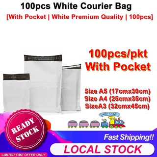 [Choo Choo Toy] 100pcs - White Flyer with Pocket Plastic Courier Parcel Bag / Consignment Note Pocket