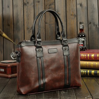 Retro horizontal men's portable briefcase crazy horseskin business 14-inch laptop bag