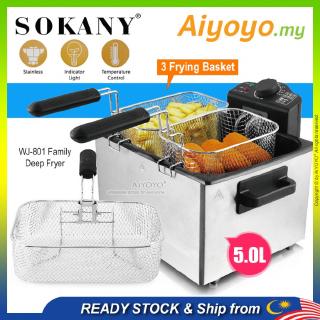 SOKANY 5L Electric Deep Fryer With 3 Frying Basket Goreng Minyak Goreng WJ 801 2100W 5 Liter Air Fryer Smokeless Oilless