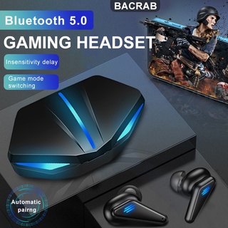 【BACRAB】Wireless bluetooth earphone gaming earbuds K55 cool lighting RGB earplugs true TWS low Delay waterproof magnetic portable sports with wheat for headphone gaming wireless Dual mode switching