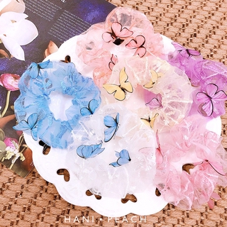 Butterfly Scrunchies / Women Elastic Lace Shiny Hair Bands / Tie Girls Mesh Transparent Tulle Headwear /Transparent Butterfly Tulle Hair Tie