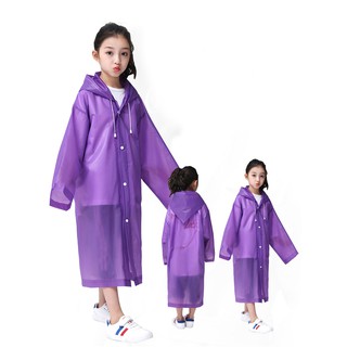 Reusable Raincoat Rain Poncho with Hood and Sleeves for Kids - Purple